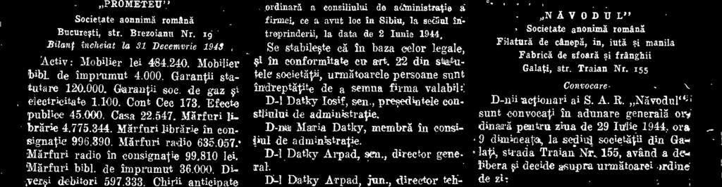 Camera de Comerf si de Industrie Sib4u OfieiiI registrulni eomertului Vázut de noi, bun pentru ai fi publicat in Monitorul Oficial. Seeretar, Dr, E. Sindel Nr. 724'. 1944, Lillie 17.