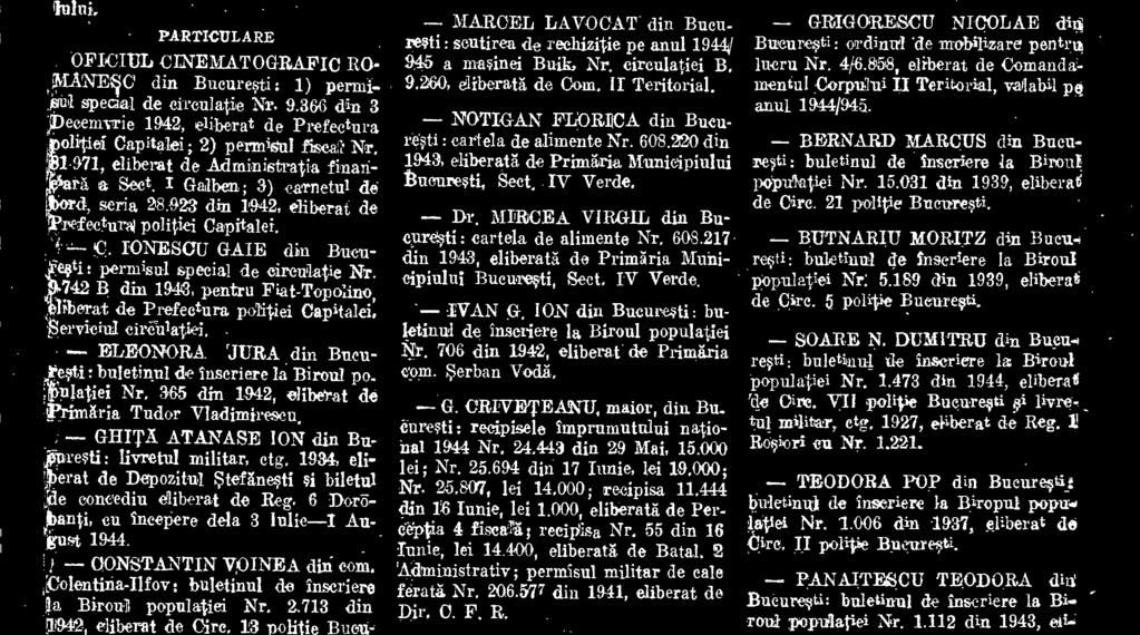 - RADII GHEORGHE din Bucuresti: buletinul de inscriere la Biroul populatiei Nr. 2.807 din 29 August 1940, giberat UN, 22 poi& BucuretIti.