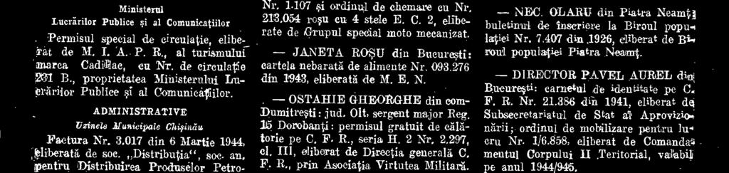 217 din 1943, eliberat5 de Primaria Municipiului Bucuoesti, Sect, IV Verde. - IVAN G. ION din Bucuresti: buktinul de Inseriere l Biroul populatiei Nr. 706 din 1942, eliberat de Primária cam.