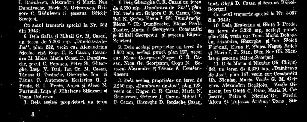 135duleseu i oseaua Bieoi- Cu actul transeris special la Nr. 352 din 1943: 6. Dela Salta i Mihail Gr. M. Casan, an teren de 7.