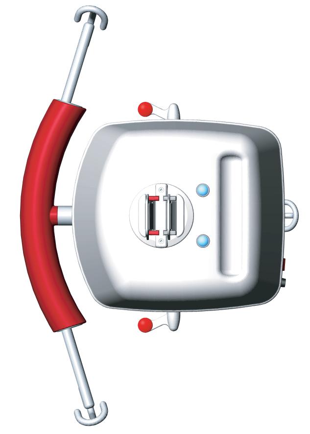 Når spaken (2) viser rød knapp, er løftebåndet (6) via den røde bryterbøylen (8) innkoblet. Spaken (2) skal alltid peke mot det løftebåndet hvor løftemotoren skal henge!