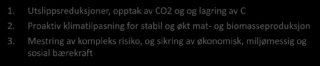 Jordbruk og klima bærekraftige løsninger forutsetter helhet og balanse triple win 1. Utslippsreduksjoner, opptak av CO2 og og lagring av C 2.