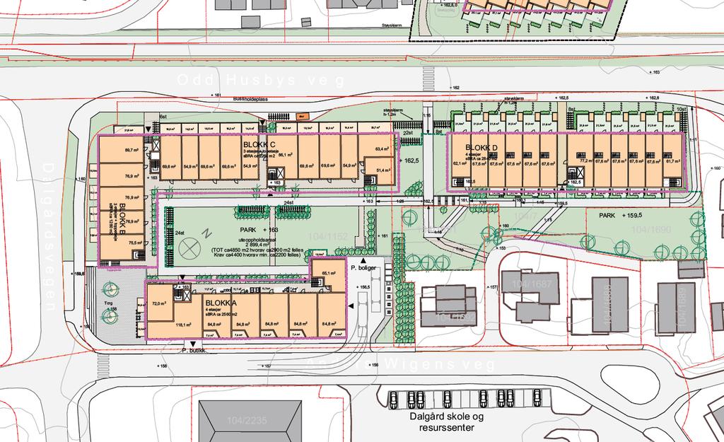 3. Planforslaget Planforslaget fra Wigen Bolig AS og Voll arkitekter innebærer å rive eksisterende bygg, og bygge boliger og ny dagligvarebutikk på eiendommene.