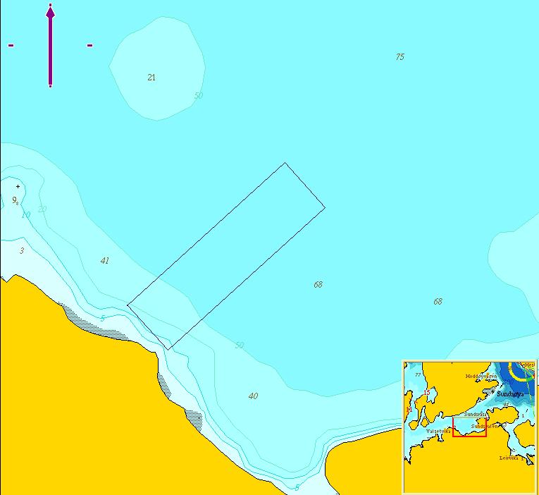 Perspektivisk 2D Figur 1: Oversiktskart over Geitaneset, hvor blåtoner fra lys til mørk markerer