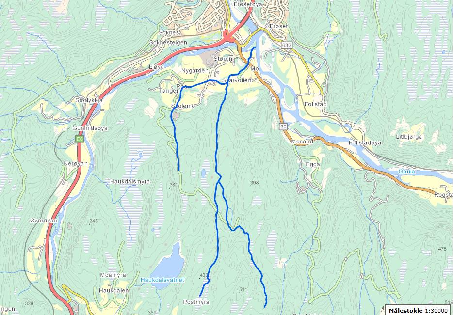 3.4 Skårvollbekken 122-65-R Figur 11. Oversiktskart over Skårvollbekken. (Kartgrunnlag:http://vann-nett.nve.