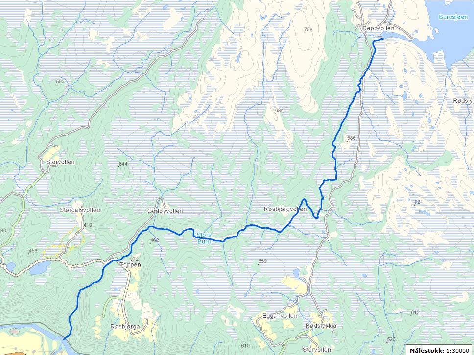 3.7 Buru 122-31-R Figur 19. Oversiktskart over Buru. (Kartgrunnlag:http://vann-nett.nve.
