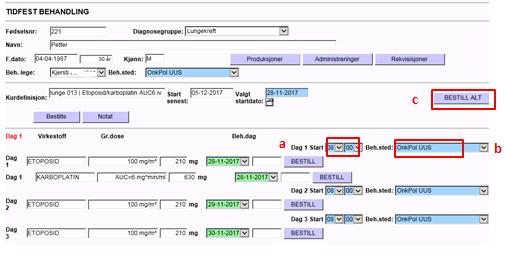 Klikk på OK tasten nederst på siden. 5. En utvidet oversikt som viser hvilken kur pasienten skal ha vises: a.