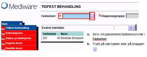 Endre en planlagt behandling/avtale 1. For å endre en avtale (dato og klokkeslett), gå inn på Tidfest behandling via sidemenyen 2.