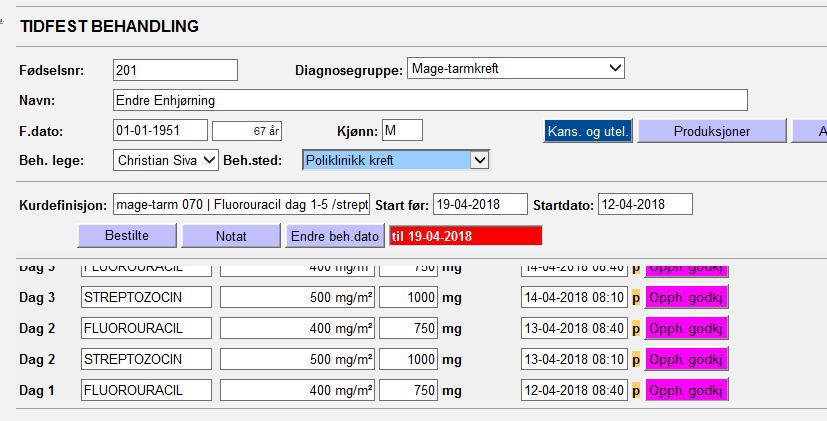 Skriv inn pasientens fødselsnummer i Fødselsnr b. Trykk på tab-tasten eller på knappen 2.