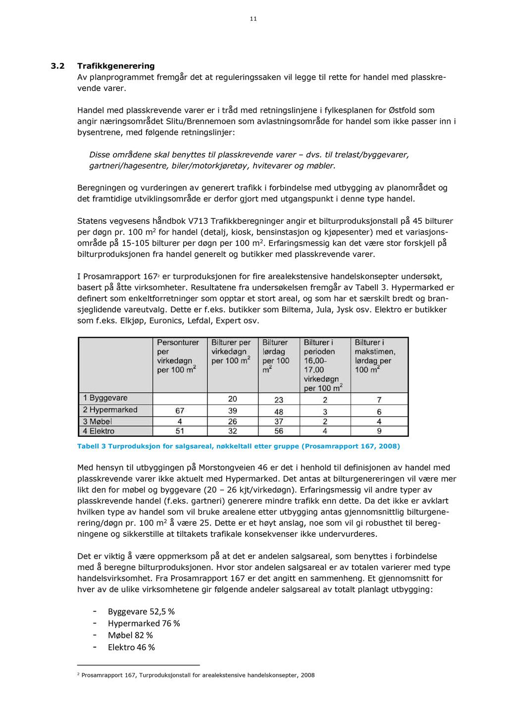 11 3.2 Trafikkgenerering Av planprogrammet fremgår det at reguleringssaken vil legge til rette for handel med plasskrevende varer.