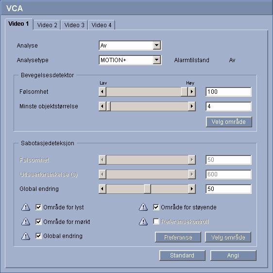 VIP X1600 Konfgurere ved hjelp av en nettleser no 63 5.23 VCA VIP X1600-modulene har en ntegrert vdeonnholdsanalyse (VCA), som kan regstrere og analysere endrnger sgnalet.
