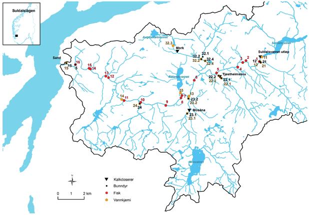 Tabell 1. Kalkforbruk (tonn CaCO 3 ) i Suldalslågen siden 2011. Osvad ligger i utløpet av Suldalsvatnet (se figur 1). Data fra Fylkesmannen i Rogaland.