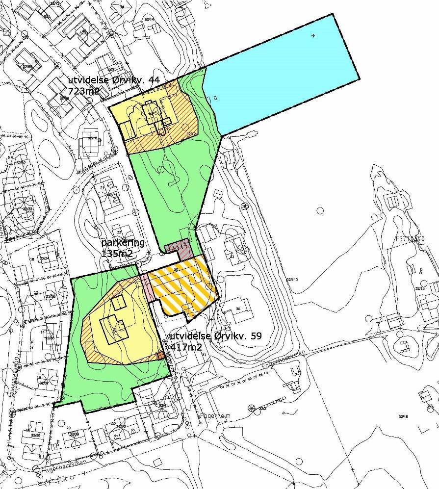 Administrasjonens kommentar: Vi er av en annen oppfatning. Utvidete boligområder omkring Fagerheimv. 26 og Ørvikv.44, samt ny p-plass ved Fagerheimlåven.
