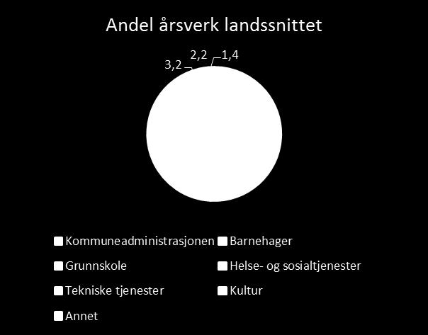 Andel årsverk i ulike sektorer Det er til sammen 240,3 årsverk i Lødingen kommunen. Figuren under illustrerer den prosentvise størrelsen de ulike sektorene utgjør.