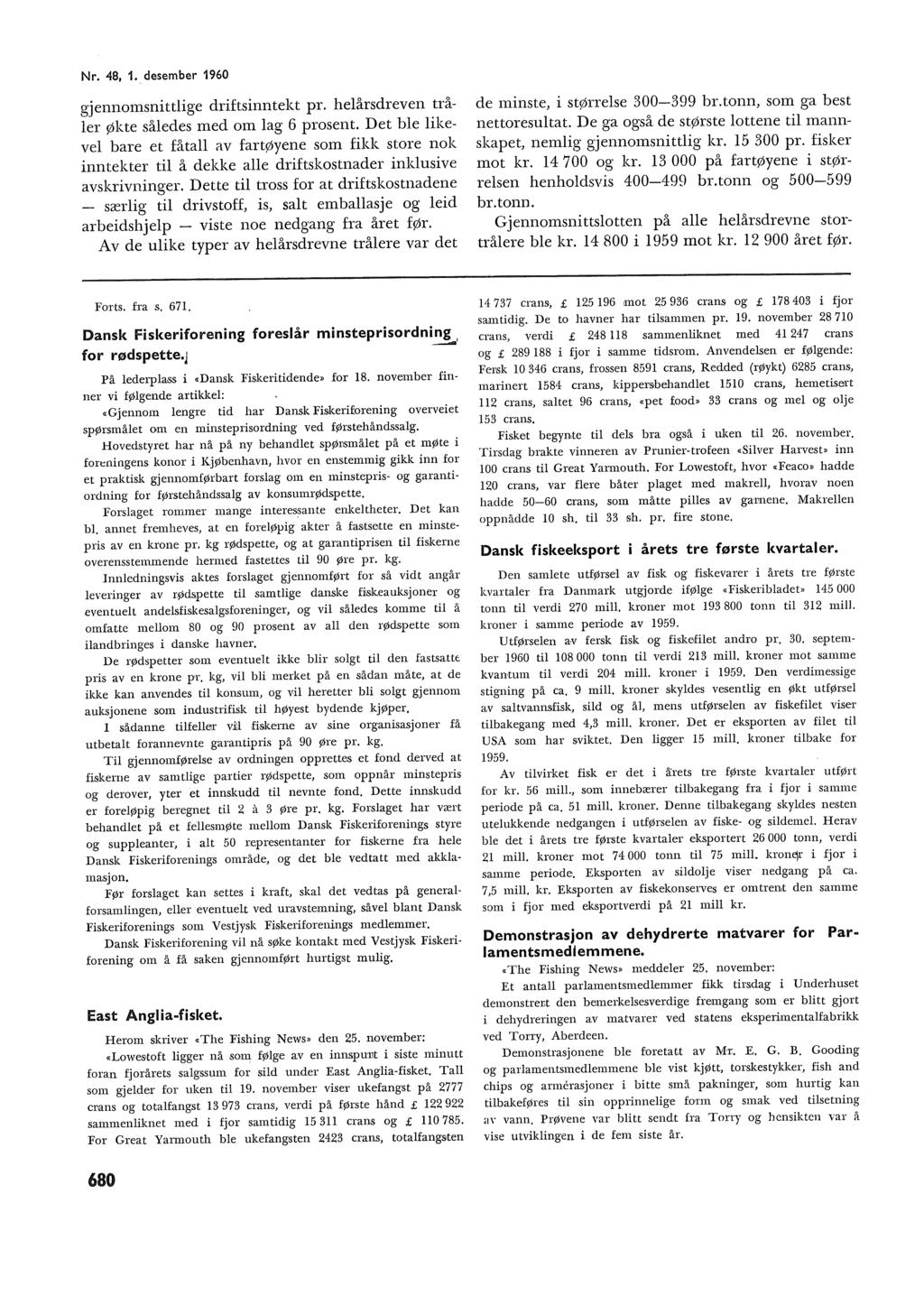 Nr. 48, 1.desember 1960 gjennomsnittige driftsinntekt pr. heårsdreven tråer økte såedes med om ag 6 prosent.