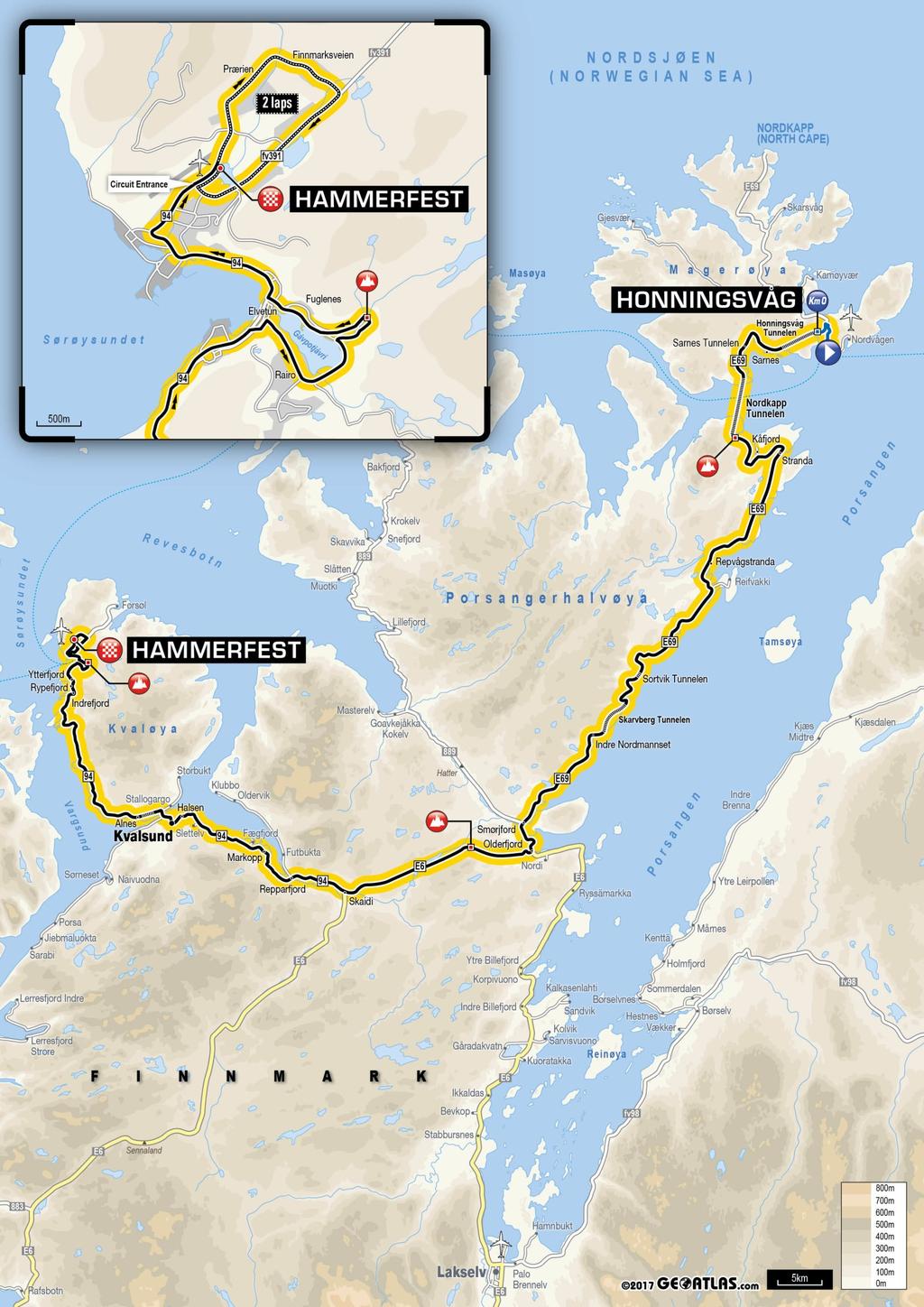 7 Hele Hammerfest sykler lørdag 18. august Det meste av byen er stengt på løpsdagen Det blir stengte veier og mindre parkering i hele byen.