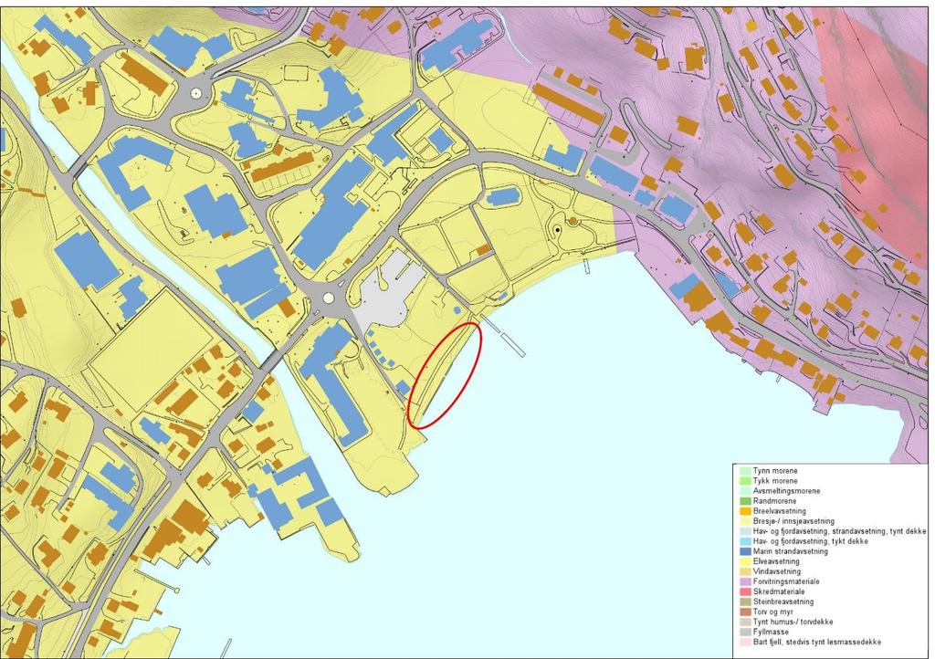 3.1.2 Geologi I NGU sitt lausmassekart over Øystese sentrum, er det registrert elveavsetningar. Heile Øystese sentrum ligg lågare enn marine grense.
