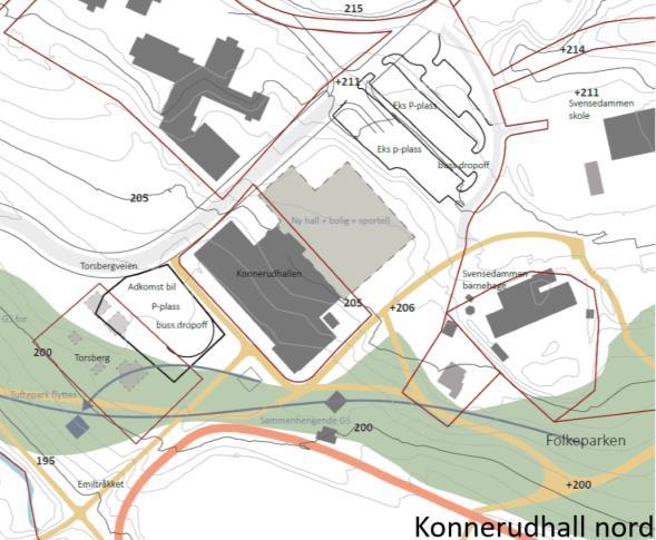 1 Områder som er til utredning I arbeidet med utviklingsstrategi for Konnerud sentrum som grunnlag for videre planprosess, ser man på nåværende tidspunkt på to alternative