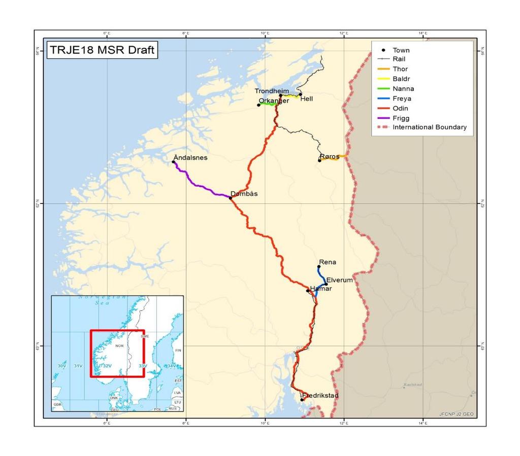 NAMSOS ORLAND E6 ORKANGER KRISTIANSUND E70 E39 Proposed TRJE18 JLSN within NOR HAAKONSVERN E39 E136 30 E6 HAMMARNESODDEN FIBORGTANGEN