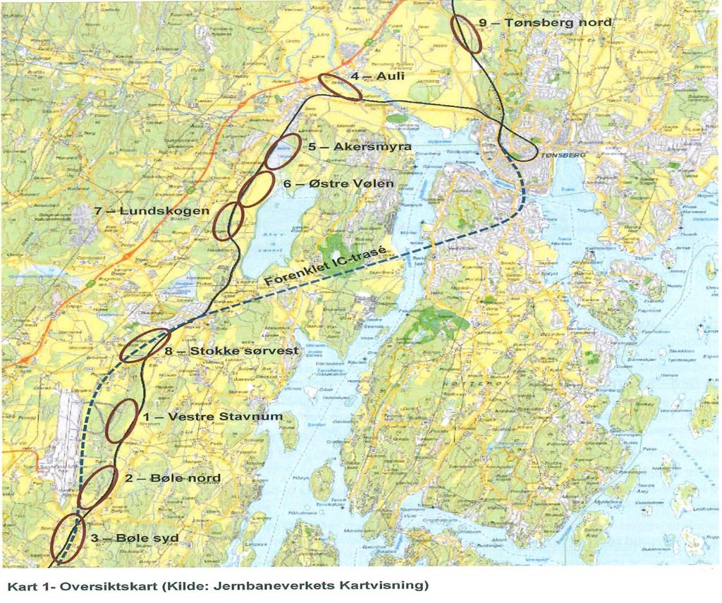 I området rundt Tønsberg er det følgende områder som er undersøkt (se kart): 1. Vestre Stavnum 2. Bøle Nord 3. Bøle Syd 4. Auli 5. Akersmyra 6. Østre Vølen 7. Lundskogen 8. Stokke sørvest 9.