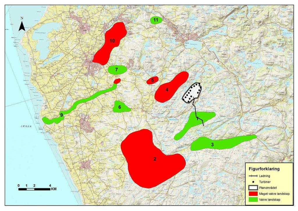 20 Figur 4.3. Viktige landskapsområder i et 10 km influensområde for Sikvalandskula vindkraftverk.