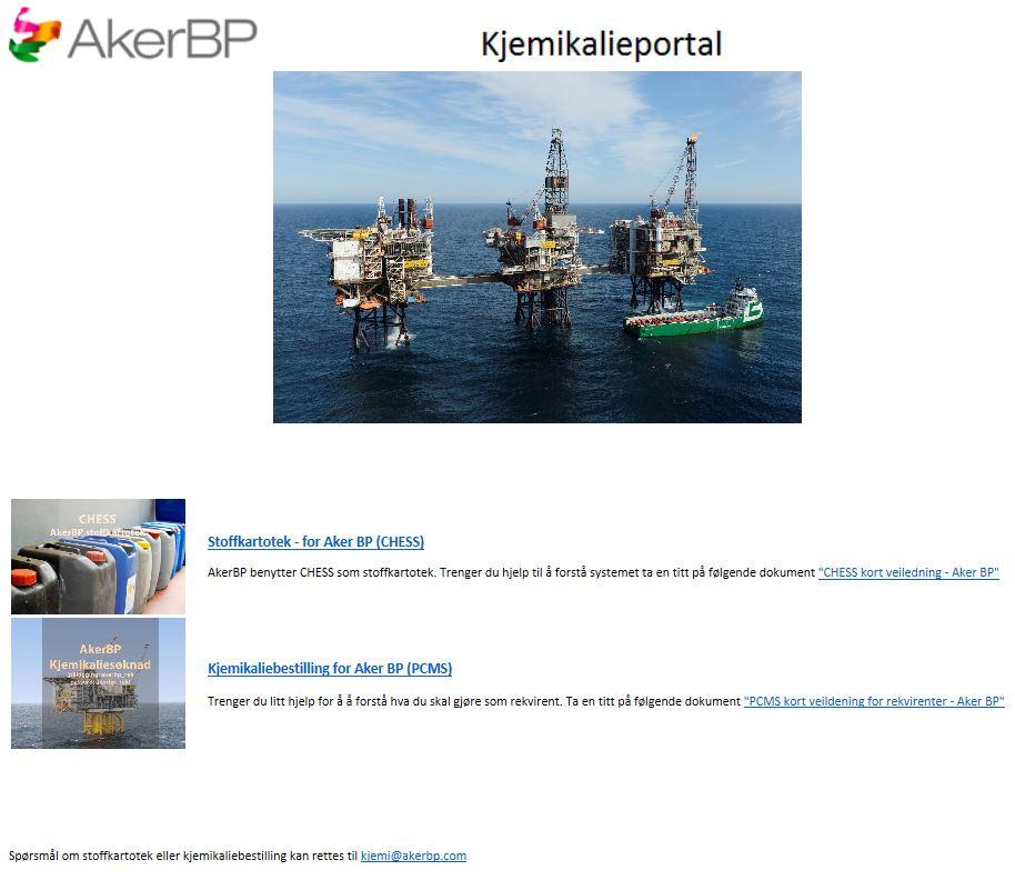 Aker BP kjemikalieportal Kjemikalieportal: https://pcms.proactima.