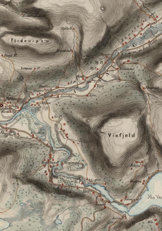 Figur 2. Kart fra 1869 som viser elvens løp den gang. Dette var det eldste kartet vi klarte å framskaffe fra det aktuelle området.