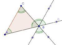 1.5.4 Summen av vinklene i en trekant Setning 1.5.4. Summen av vinklene i en trekant er 180 Bevis. Vi trekker en parallell BE med AC gjennom B, jfr. figuren.