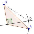 Ideen er her at man dreier ABE 90 om E, og BDG 90 om G i negativ retning, og ser at det samme arealet som i figuren til venstre dekkes av kvadratene på de to katetene, dekkes av kvadratet