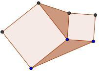 1.9.7 To kvadrater er hengslet sammen i det ene hjørnet. Det er trukket linjestykker mellom hjørner i de to kvadratene, slik figuren viser.