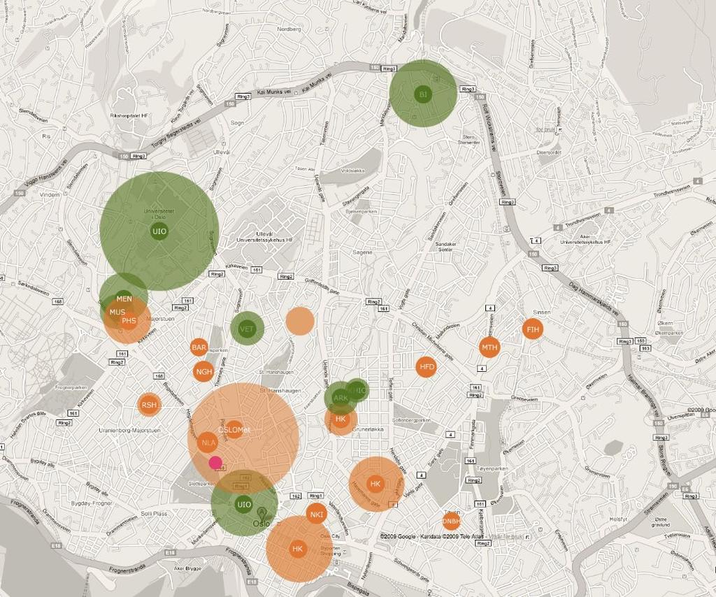 Tullinløkka til Historisk museum, Fredriks gate og tidligere Geografisk oppmåling (museums- og kulturakse). OsloMet - Storbyuniversitetet har vært i konstant utvikling de siste årene.