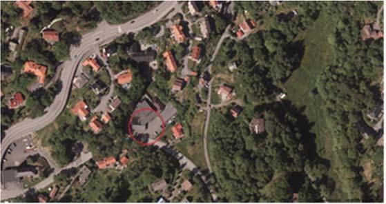 2016 eksisterende situasjon, med barnehage ved Birkelundsbakken 7, bygget før 2005.
