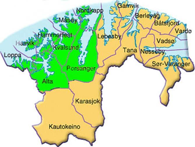 VEST-FINNMARK REGIONRÅD Et samarbeidsorgan for 8 kommuner i Vest-Finnmark; Alta, Hammerfest, Hasvik, Kvalsund, Loppa, Måsøy, Nordkapp og Porsanger kommune Det bor ca. 42.