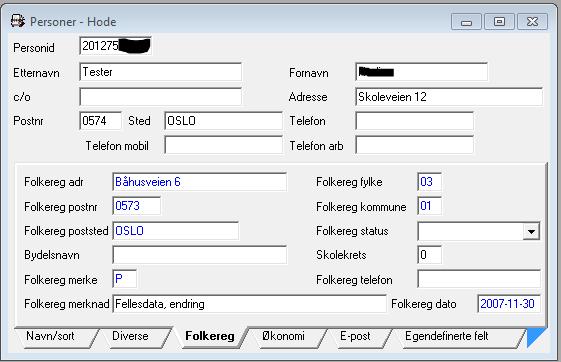 9. Personregisteret. Under menypunktet Organisasjon Personer ligger registeret over alle personer i databasen.