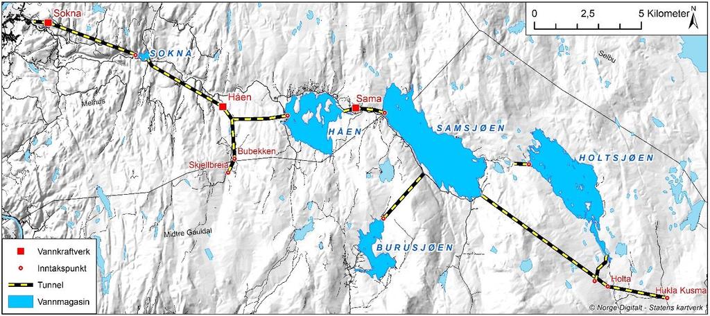 2 Materiale og metoder 2.1 Områdebeskrivelse 2.1.1 Holtsjøen, Samsjøen og Samaelva Holtsjøen og Samsjøen (figur 1) er del av Gaulavassdraget i Sør-Trøndelag, og er de to største innsjøene i nedbørfeltet til Gaula.