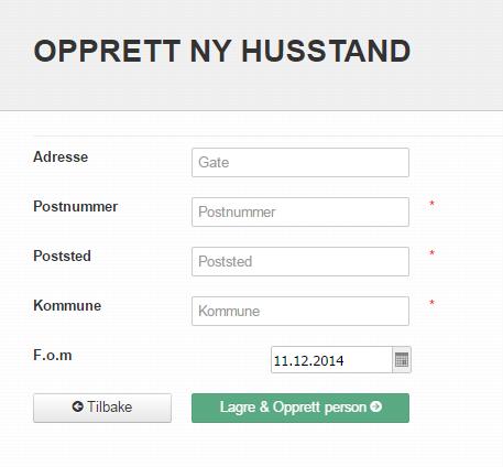 Til vanlig blir dette registrert i løsningen gjennom en import fra folkeregisteret. Manuelt legges det inn her. 1. For å legge inn en ny husstand velger du «Opprett ny husstand. 2.