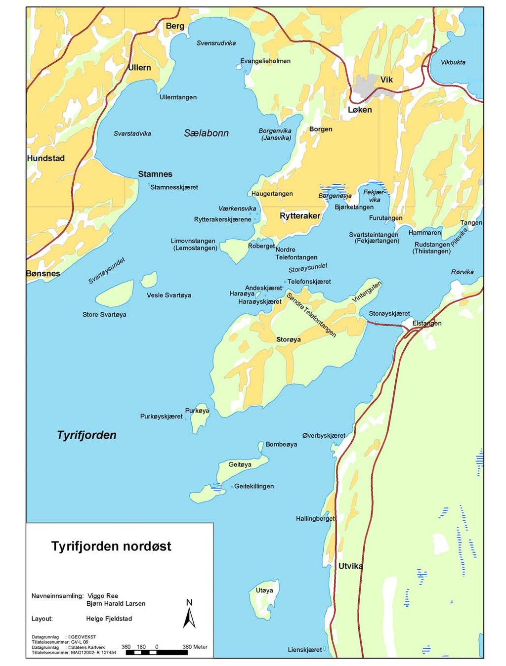 Figur 3b. Kart over nordøstre del av Tyrifjorden.