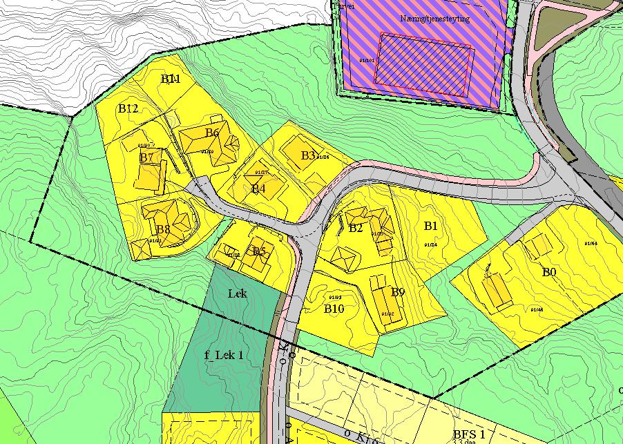 Figur 7 viser lekeplass i nytt planforslag sammen med lekeplass Lekeplassen som tidligere var planlagt ved Postveien anses som lite egnet for lek.