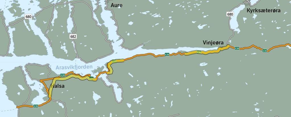 Bergsøya-Klett E39 Betna-Stormyra Hovedveg mellom Møre og Trøndelag 26 km uten