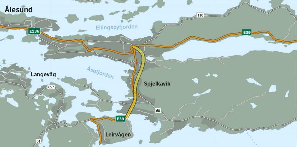 Volda-Ålesund E39 Vegsund-Breivika Utbedre sikkerhet i eksisterende tunneler (Blindheimstunnelen har ÅDT 21 000) Hovedinnfartsveg til Ålesund fra sør