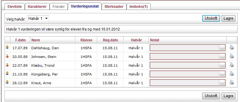 Vurderingsnotat For hver elev kan det skrives et