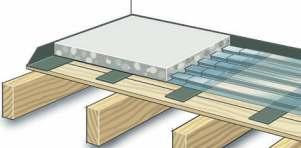 LYDISOLERING Gulvtykkelse ca. 60 mm Lydisolering på plankegulv; DUOOR svalehaleplater legges vinkelrett på lydstrimler. Overlappinger utføres på langs på lydstrimlen.