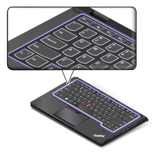 Den følgende illustrasjonen viser tastaturet etter at tastaturrammen er justert oppover.