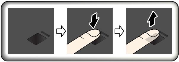 Skanne fingeren Du skanner fingeren ved å trykke på fingeravtrykksleseren med det øverste fingerleddet og holde fingeren der i ett til to sekunder med litt trykk.