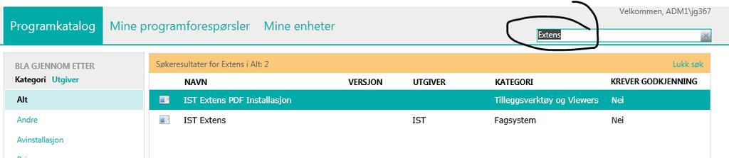 I feltet "Datakilde" skal det være utfylt tekst tilsvarende bilde over. Er feltet tomt, er ikke Extens korrekt installert på den aktuelle pc. Installere Extens på pc'en. 1.