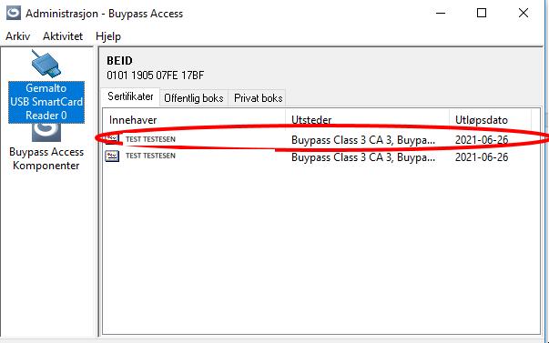 Når dette er gjort trykker du på valget <Buypass Access Administrasjon> som ligger i din Windows meny på din datamaskin som vist på bildet under.