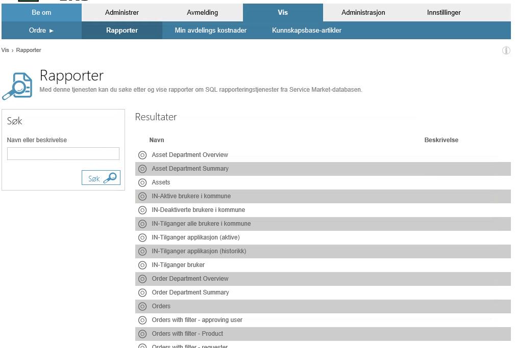 3. Bruker her rapporten «IN-Aktive brukere som eksempel. Velg «kommune» øverst til venstre, og velg «View Report» øverst til høyre. NB!