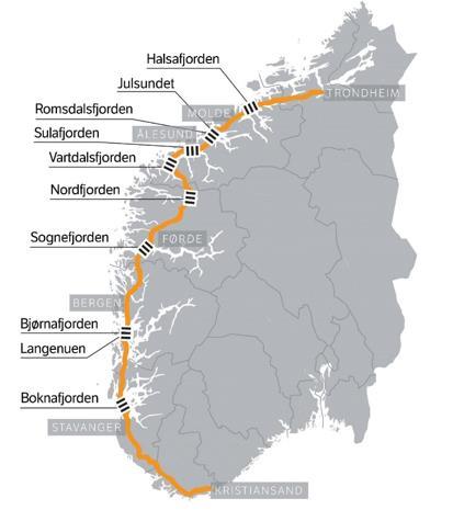VEDLEGG 4 Eksempel: Regional utvikling på strekningen Kristiansand Trondheim langs E39 Eksemplet viser utfordringer, behov og mål på ulike deler av strekningen, og på hele strekningen.