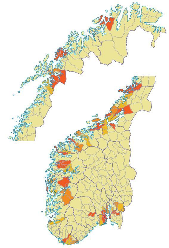 Fra 428 til 356 kommuner Ålesund, Skodje, Ørskog, Haram og Sandøy (65 065) Volda og Hornindal (10 363?