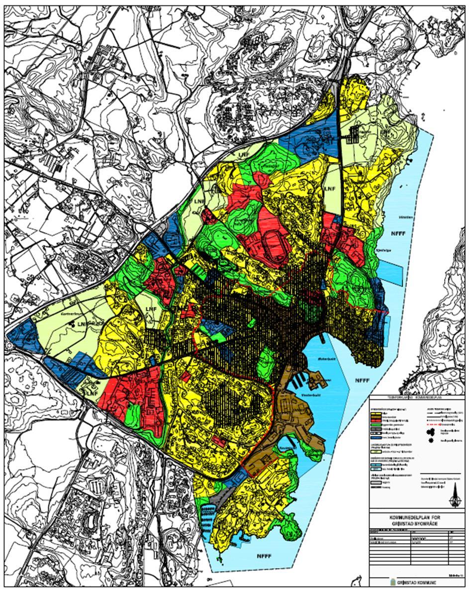 6 Beskrivelse av planområdet Planområdet omfatter Grimstad sentrum og tilliggende områder.